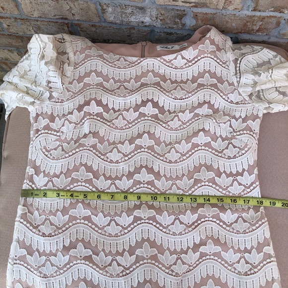 Eliza J Cotton Blend Puff 3/4 Sleeves Ivory Lace Nude Line Back Zipper Dress 10 - Picture 14 of 16